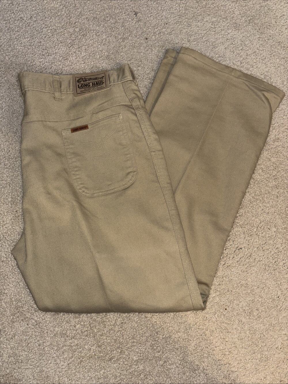Vintage Men’s Long Haul Jeans Khaki 42x32 Made In USA Soft Comfy Excellent